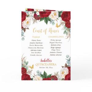 Red Floral Quinceanera Princess Padrinos Event Program