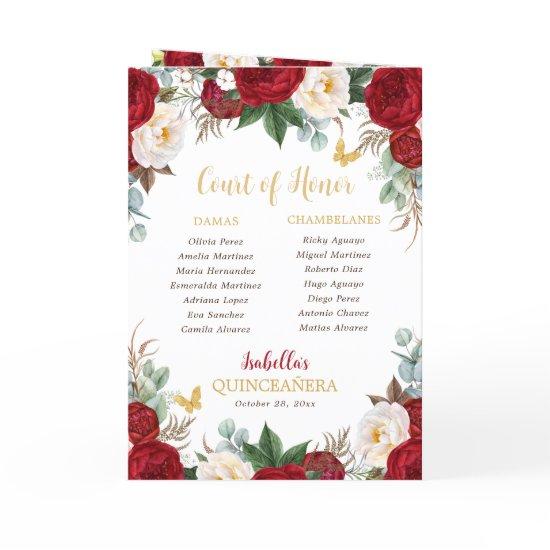 Red Floral Quinceanera Princess Padrinos Event Program