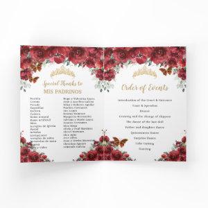 Red Floral Quinceanera Princess Padrinos Events  Program