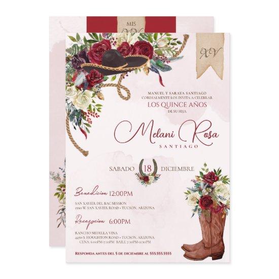 Red Floral Rustic Charro Spanish Quinceanera