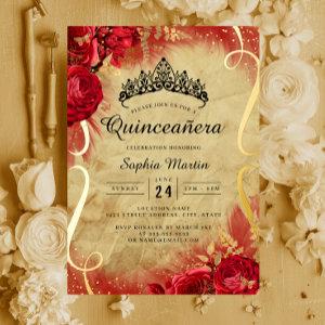 Red Floral Scroll Quinceanera  Foil