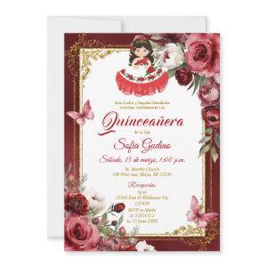 RED Floral Spanish Cute Girl Quinceañera Butterfly