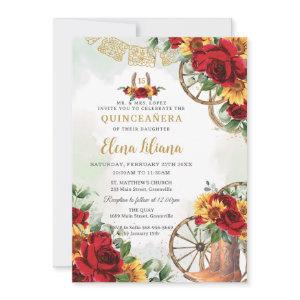 Red Floral Sunflowers Boots Horseshoe Quinceañera