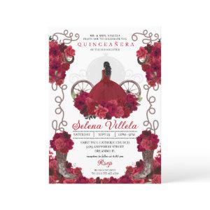 Red Floral Western Cowgirl Boots Quinceanera