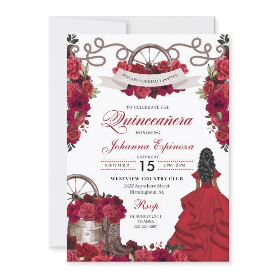 Red Floral Western Ranchero Quinceanera
