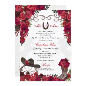 Red Floral Western Ranchero Quinceanera