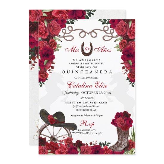 Red Floral Western Ranchero Quinceanera