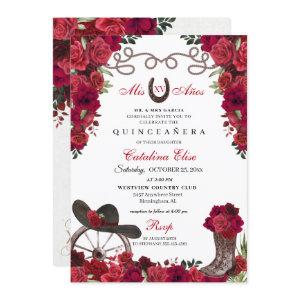 Red Floral Western Ranchero Quinceanera