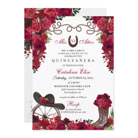 Red Floral Western Ranchero Quinceanera