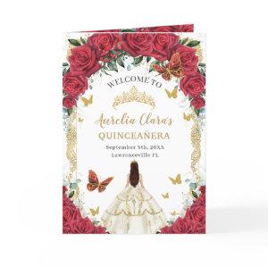 Red Floral White Dress Quinceañera Order of Events Program