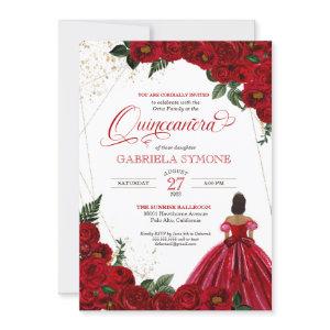 Red Floral White & Gold Elegant Gown Quinceanera