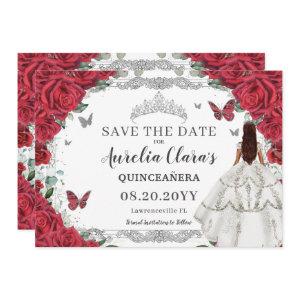 Red Floral White Gown Quinceanera Sweet Sixteen  Save The Date