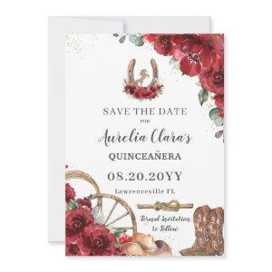 Red Floral Wild West Horse Charro Quinceañera  Save The Date