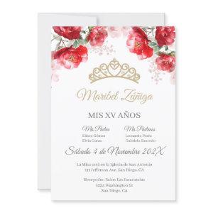 Red flower Quinceanera  with crown