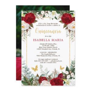 Red Flowers Quinceanera  in Spanish