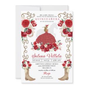 Red Flowers Rustic Western Charro Quinceañera