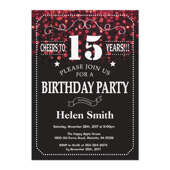 Red Glitter 15th Birthday