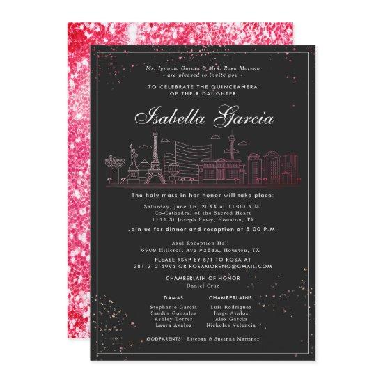Red Glitter Las Vegas Quinceañera Birthday