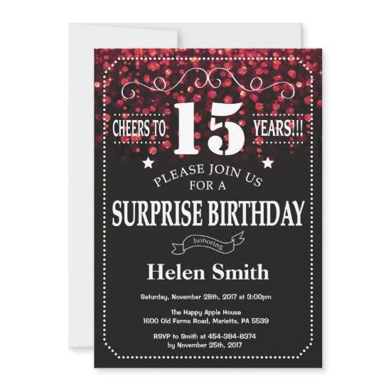 Red Glitter Surprise 15th Birthday