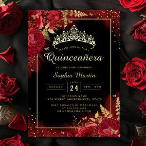 Red Gold Black Butterfly Floral Quinceanera  Foil