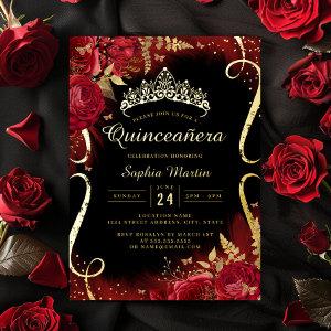 Red Gold Black Floral Scroll Quinceanera  Foil