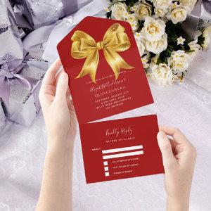 Red gold bow Quinceanera rsvp All In One