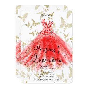 Red & Gold Butterfly Dance Dress Quinceañera