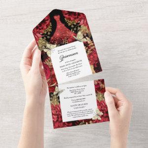 Red gold butterfly sparkling gown birthday  all in one