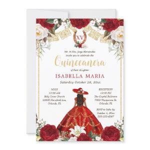 Red & Gold Charra with Photo Mexican Quinceañera