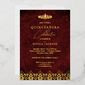 Red Gold Elegant Damask Tiara Quinceanera  Foil