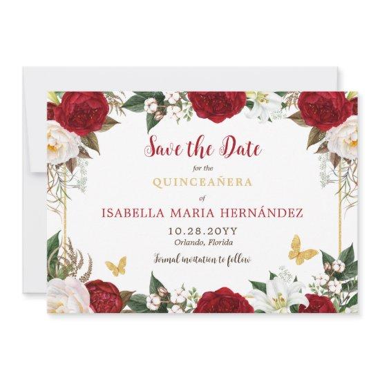 Red & Gold Elegant Quinceañera Save The Date