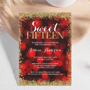 Red Gold Faux Glitter Lights Sweet 15 Quinceanera