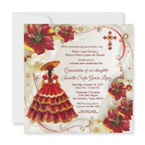 Red Gold Floral Charra Quinceanera