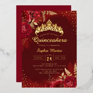 Red Gold Floral Quinceanera  Foil