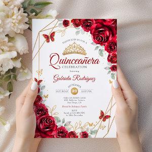 Red Gold Floral Quinceanera