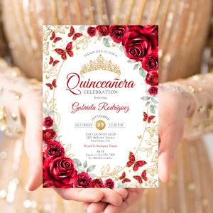 Red Gold Floral Quinceanera