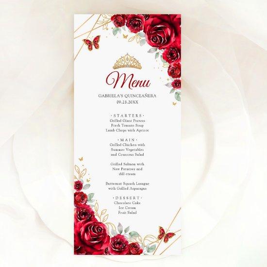 Red Gold Floral Quinceanera Menu