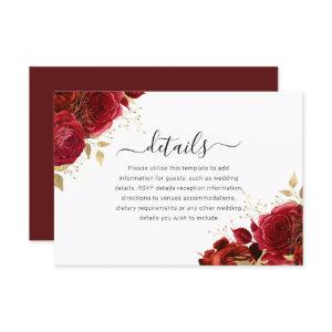 Red & Gold Floral Quinceanera or Wedding Details Enclosure Card