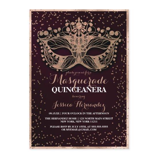 Red Gold Glitter Confetti Masquerade Quinceañera
