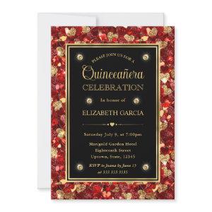 Red & Gold Glitter Valentine Hearts Quinceanera