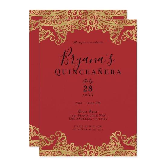 Red & Gold Lace Elegant Quinceañera Party