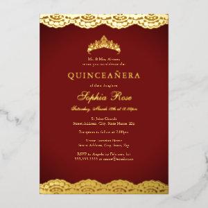 Red Gold Lace Tiara Quinceanera Foil Foil