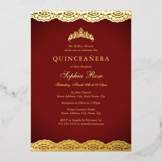Red Gold Lace Tiara Quinceanera Foil Foil