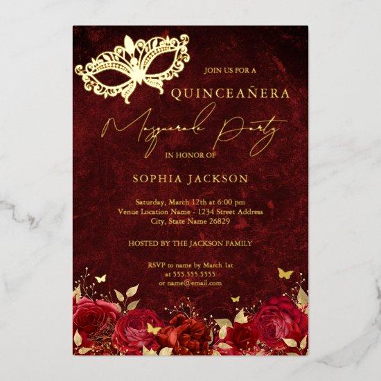 Red Gold Mask Masquerade Party Rose Quinceanera  Foil