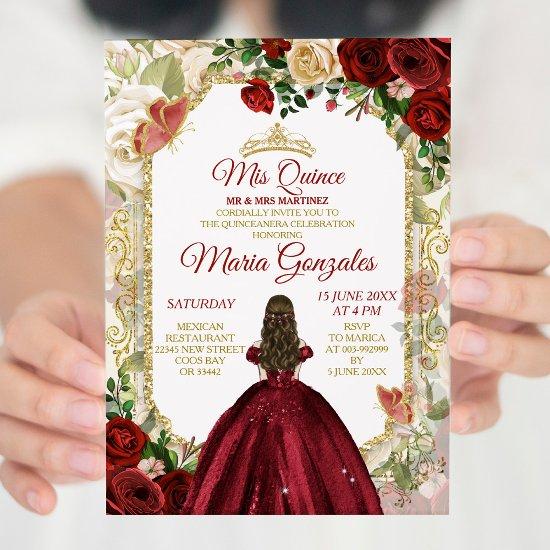 Red & Gold Mexican Mis Quince XV Anos Butterfly