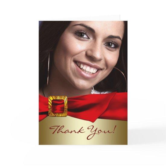 Red Gold Photo Quinceanera Thank You Cards