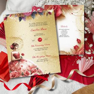 Red Gold Quinceanera Dress Ceremony Reception