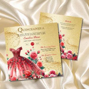 Red Gold Quinceanera Dress Ceremony Reception