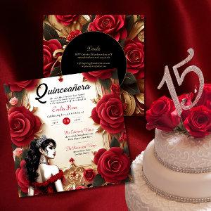 Red Gold Quinceanera Dress Ceremony Reception