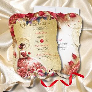 Red Gold Quinceanera Dress Ceremony Reception